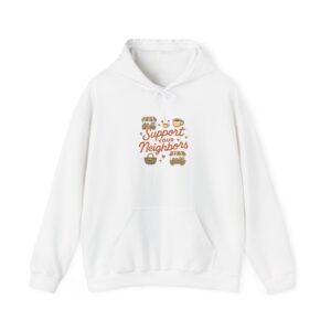 support your neighbors hoodie | community food coffee bakery icons